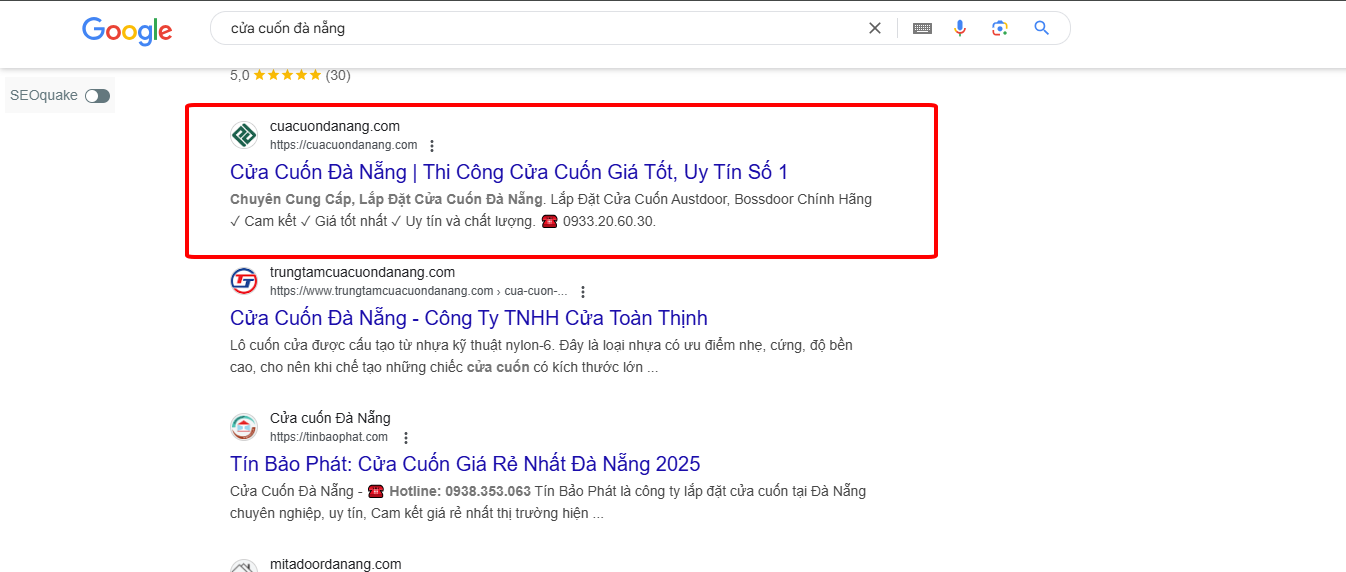 SEO top 1 từ khóa Cửa cuốn Đà Nẵng