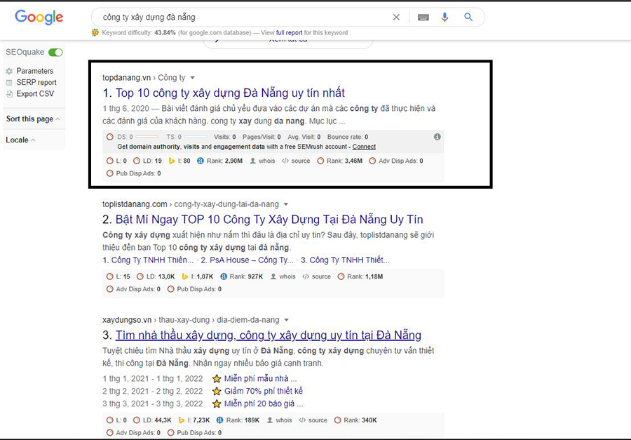 Seo thành công top 1 từ khóa "Công ty xây dựng Đà Nẵng"