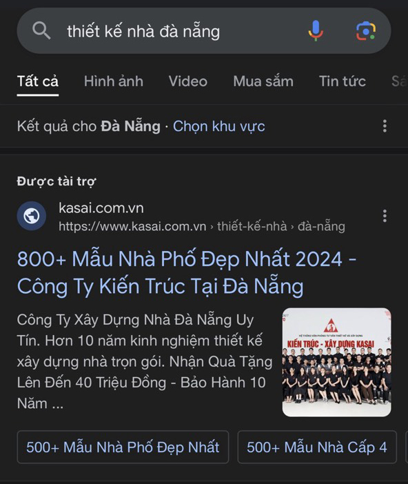 Quảng cáo Google dịch vụ Kiến trúc xây dựng - Công ty Kasai