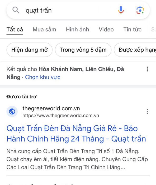 Quảng cáo Google dịch vụ Đèn Trang Trí - Công ty Greenworld