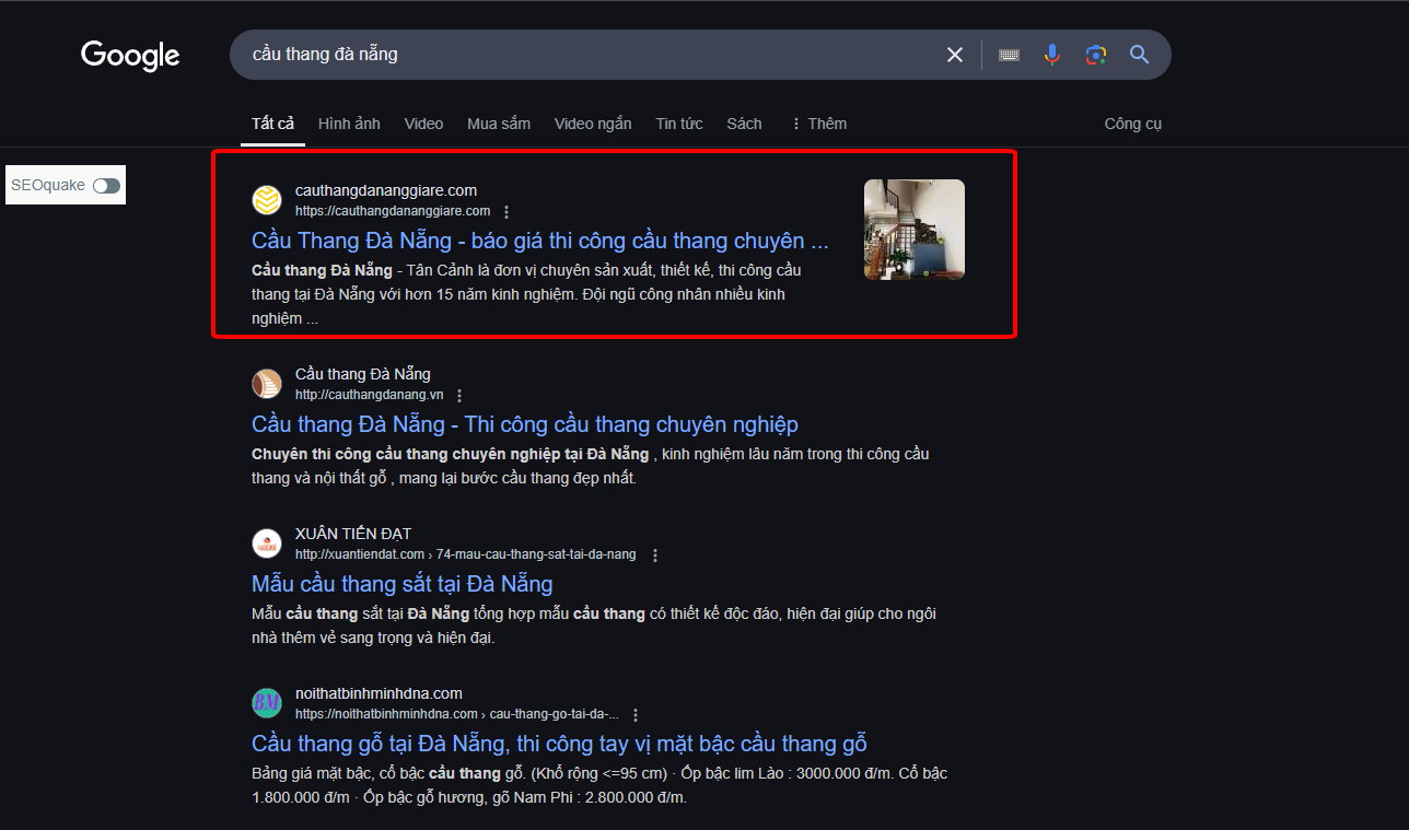 SEO thành công top 1 từ khóa "Cầu Thang Đà Nẵng"