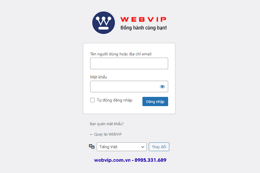 Form đăng nhập quản trị WordPress - WEBVIP