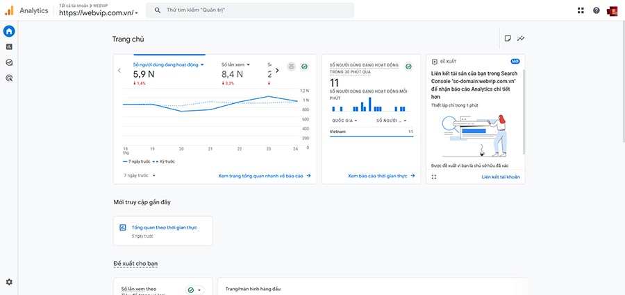 Bài 5: Google Analytics: Hướng Dẫn Cài Đặt và Sử Dụng Từ A – Z Mới Nhất 2025 16 Báo cáo Realtime của GA4 hiển thị có 11 người dùng đang hoạt động