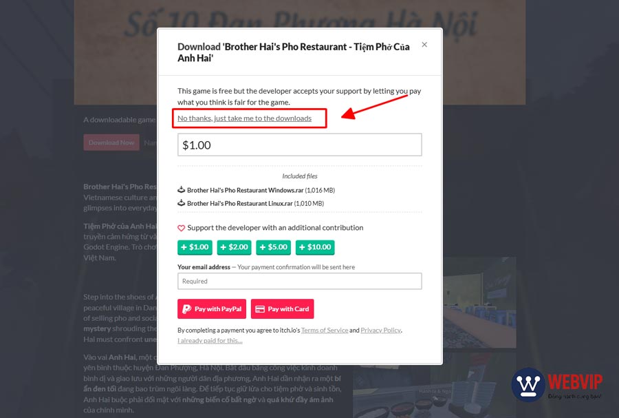 Bấm tùy chọn “No thanks, just take me to the downloads” để tải miễn phí